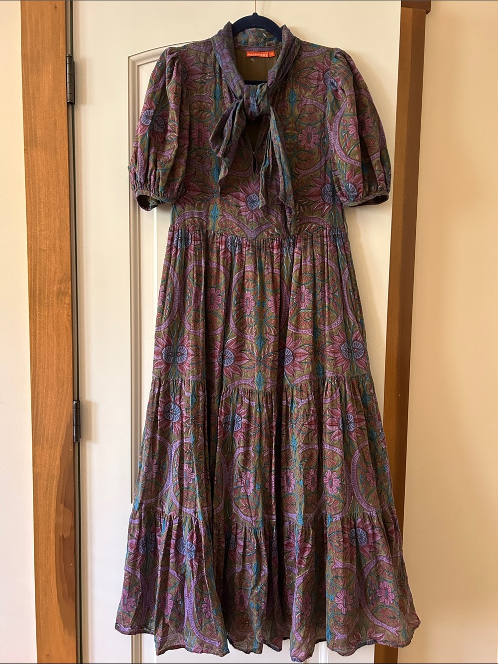Oliphant Floral Tie-Neck Maxi Dress in Purple and Brown